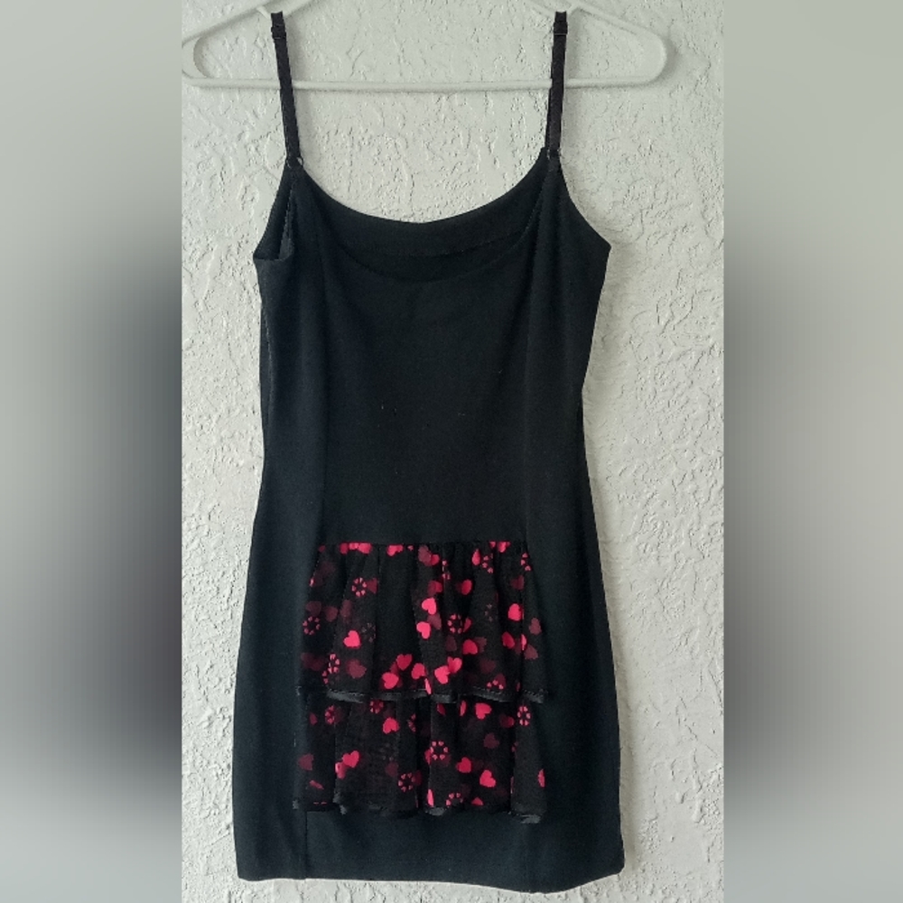 Betsy Johnson Vintage Little Black Dress Tulle Bustle w/ Magenta 💕Print. Small.
